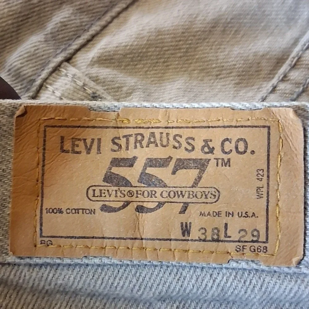 Levi's 557 For Cowboys Vintage Mens 38x29 Gray Jeans Made in USA Straight Leg